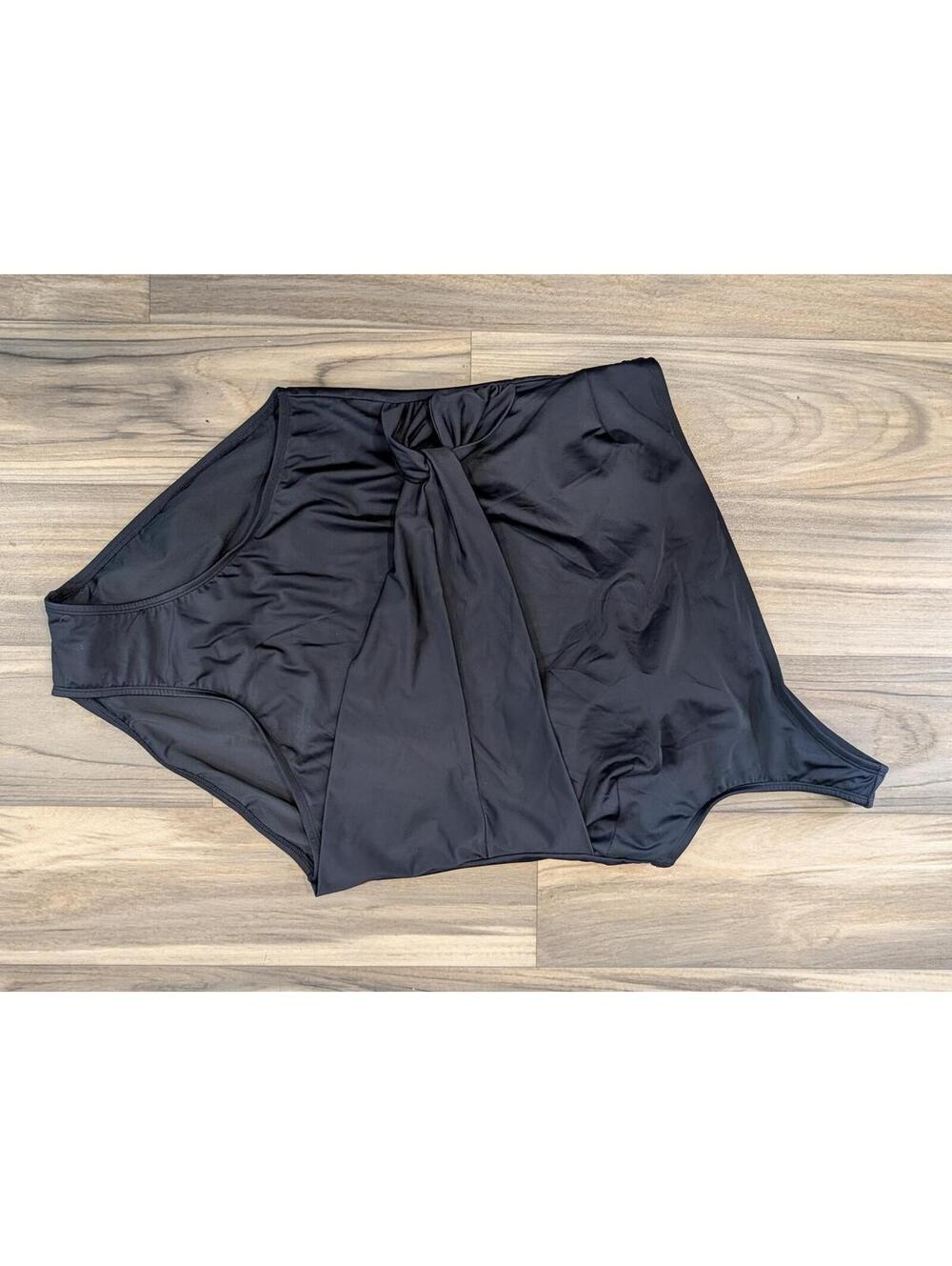 Coastal Blue Black One-Piece Swimsuit with Front Knot Detail  1X